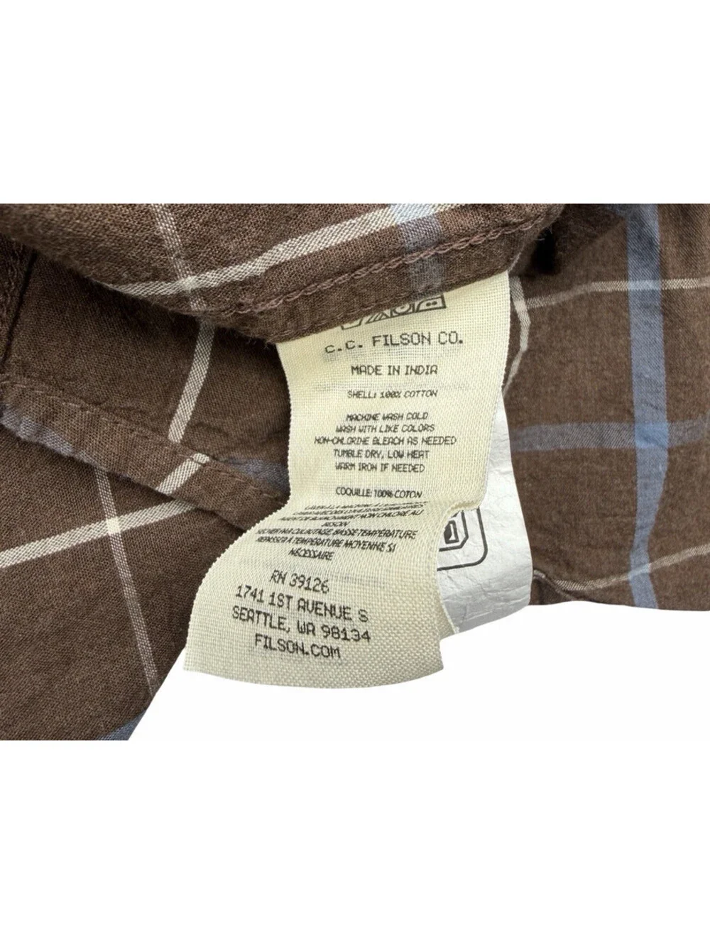Filson Washed Feather Cloth Button-Up Shirt Brown Blue Check Size XS - Picture 5 of 5